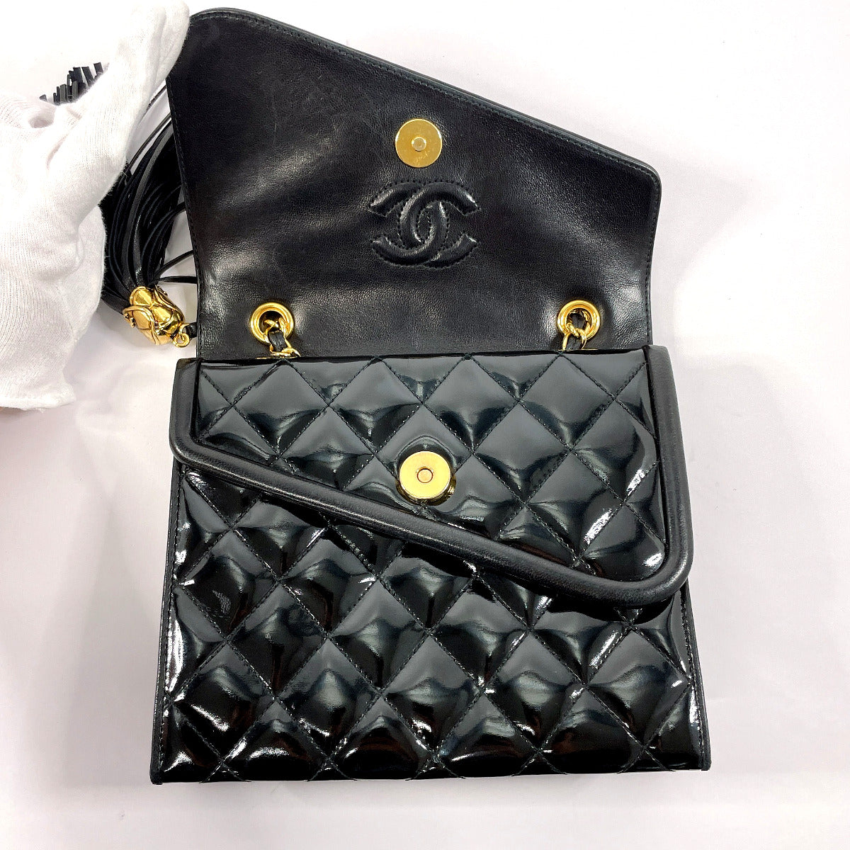 Chanel Patent Leather Matelasse W Flap Bag