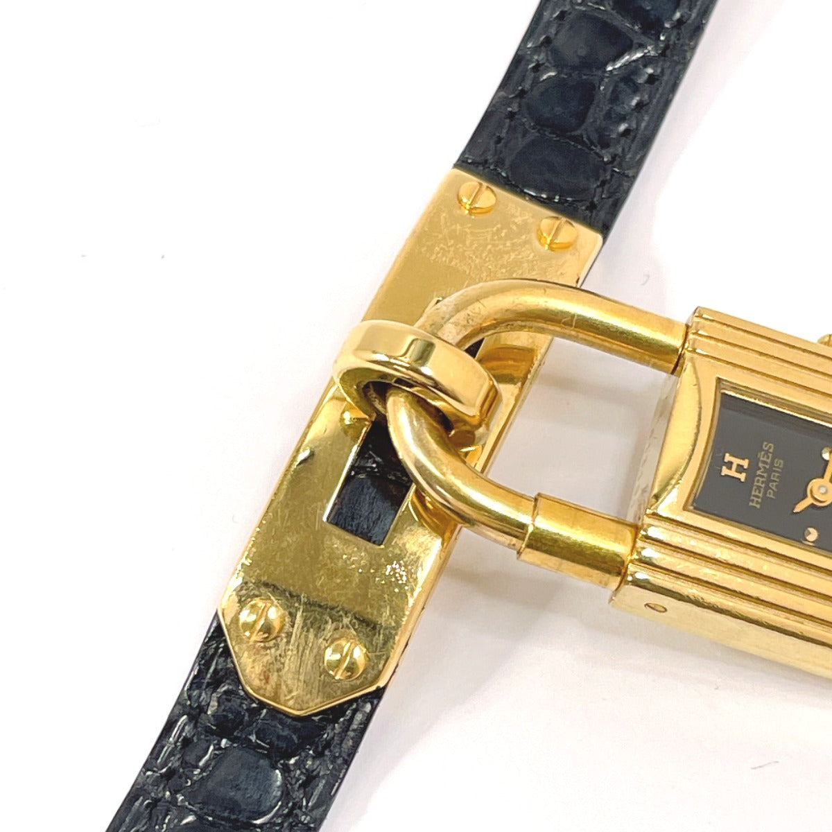 Hermes Kelly Watch Quartz Gold Black Dial