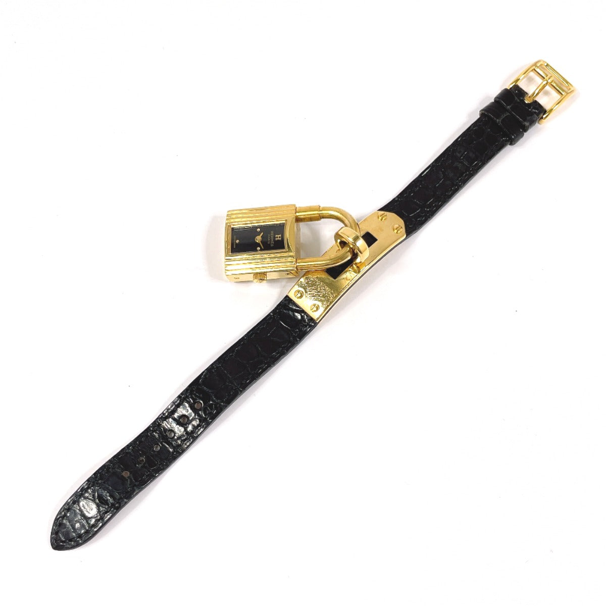 Hermes Kelly Watch Quartz Gold Black Dial