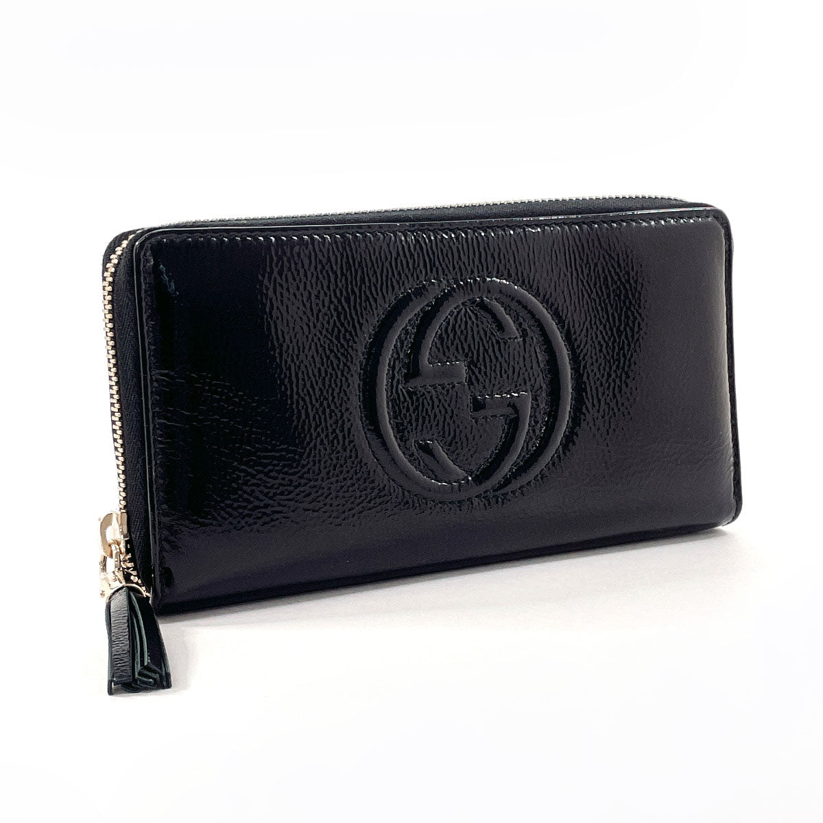 Gucci Soho Patent Leather Zip Wallet Black