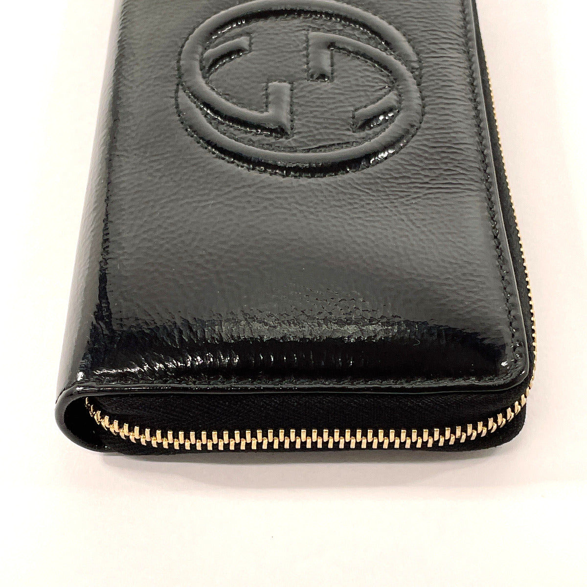 Gucci Soho Patent Leather Zip Wallet Black