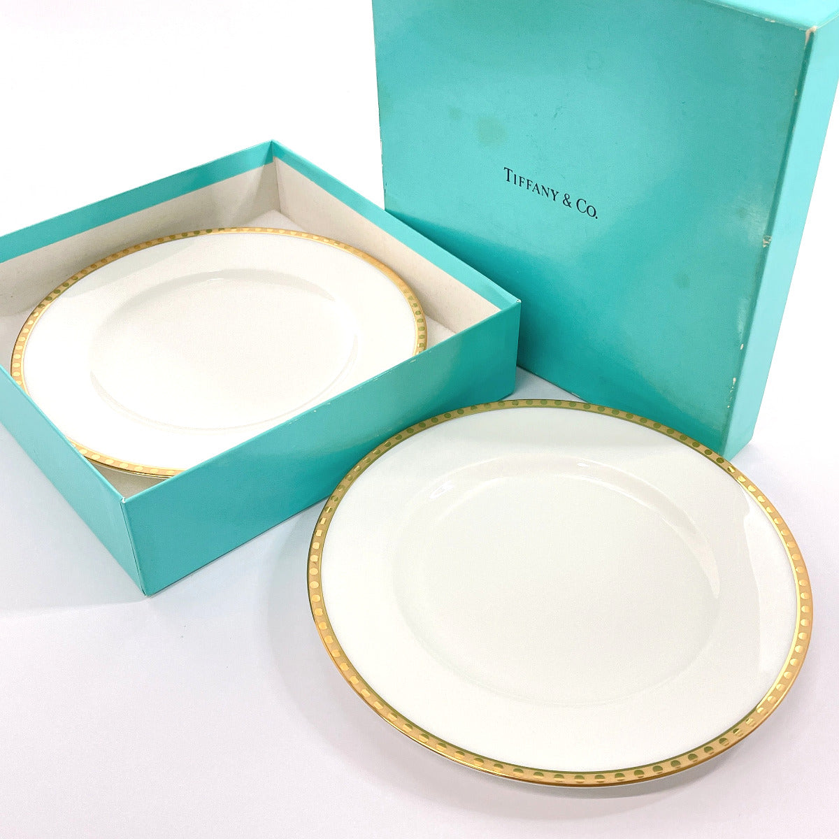 Tiffany & Co Gold Band Ceramic Pair Plates