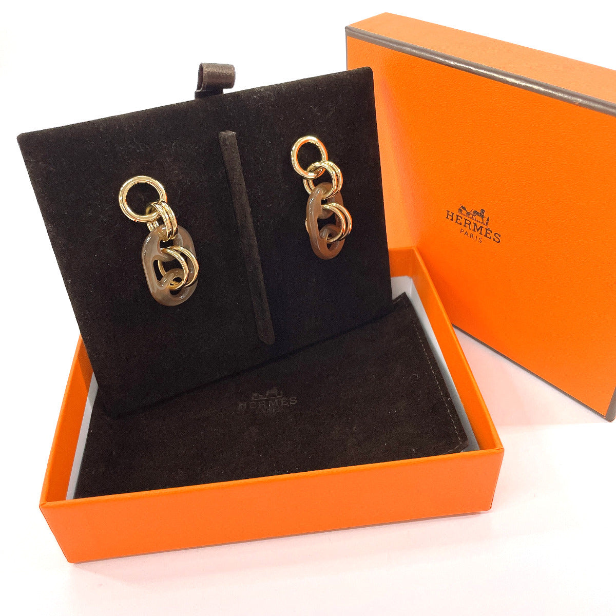 Hermes Buffalo Horn Metal Earrings