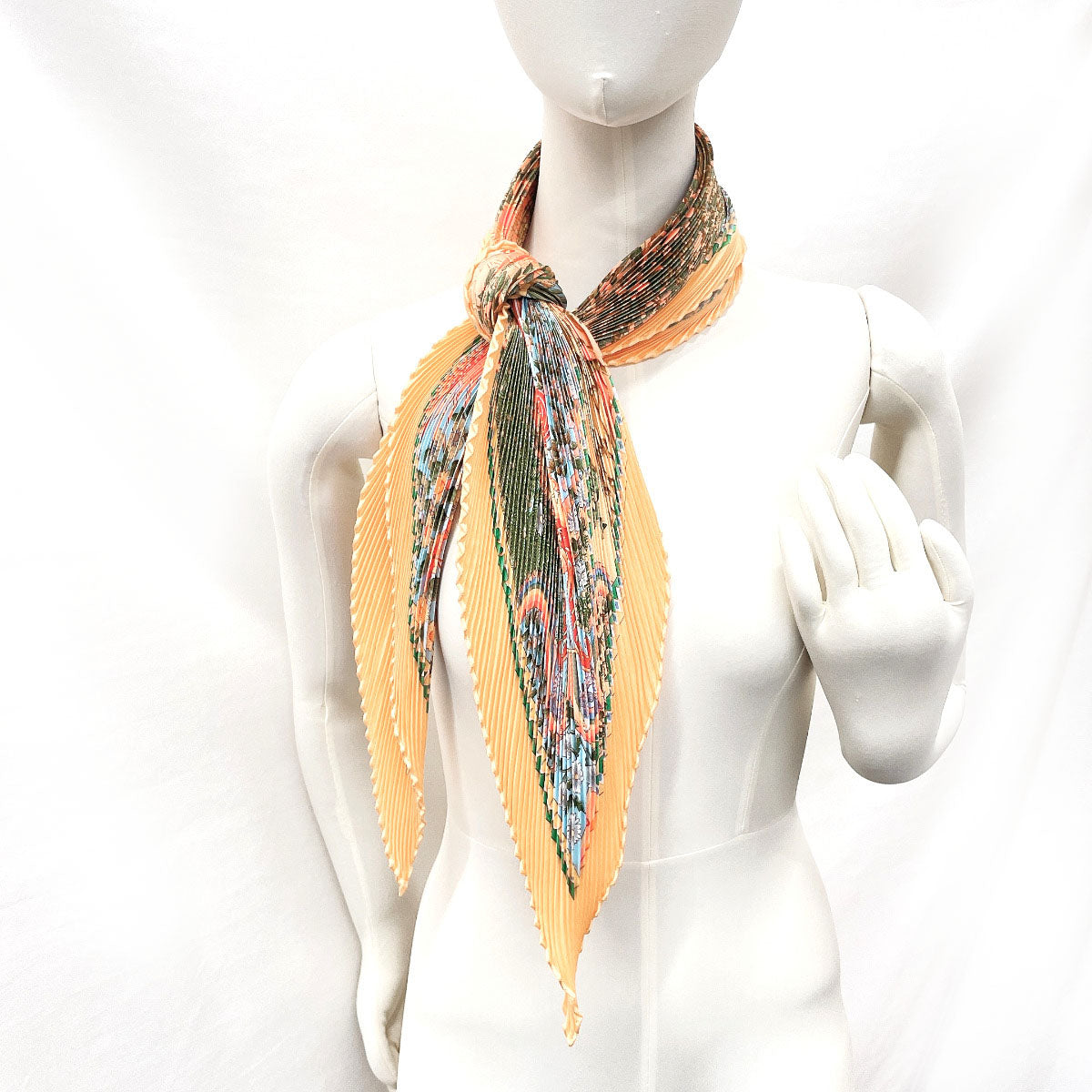 Hermes Silk Pleated Scarf Orange