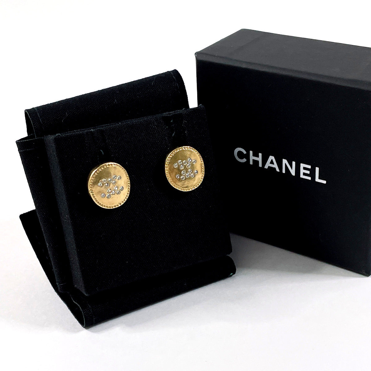 Chanel Coco Mark Earrings Metal Rhinestone