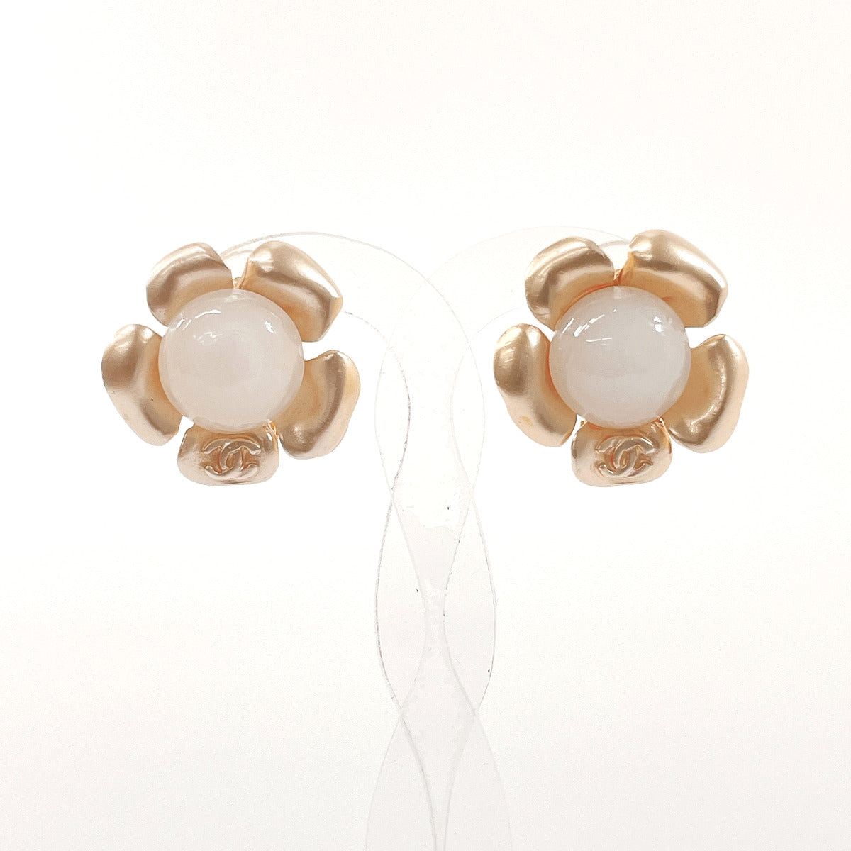 Chanel Metal Flower Clip Earrings