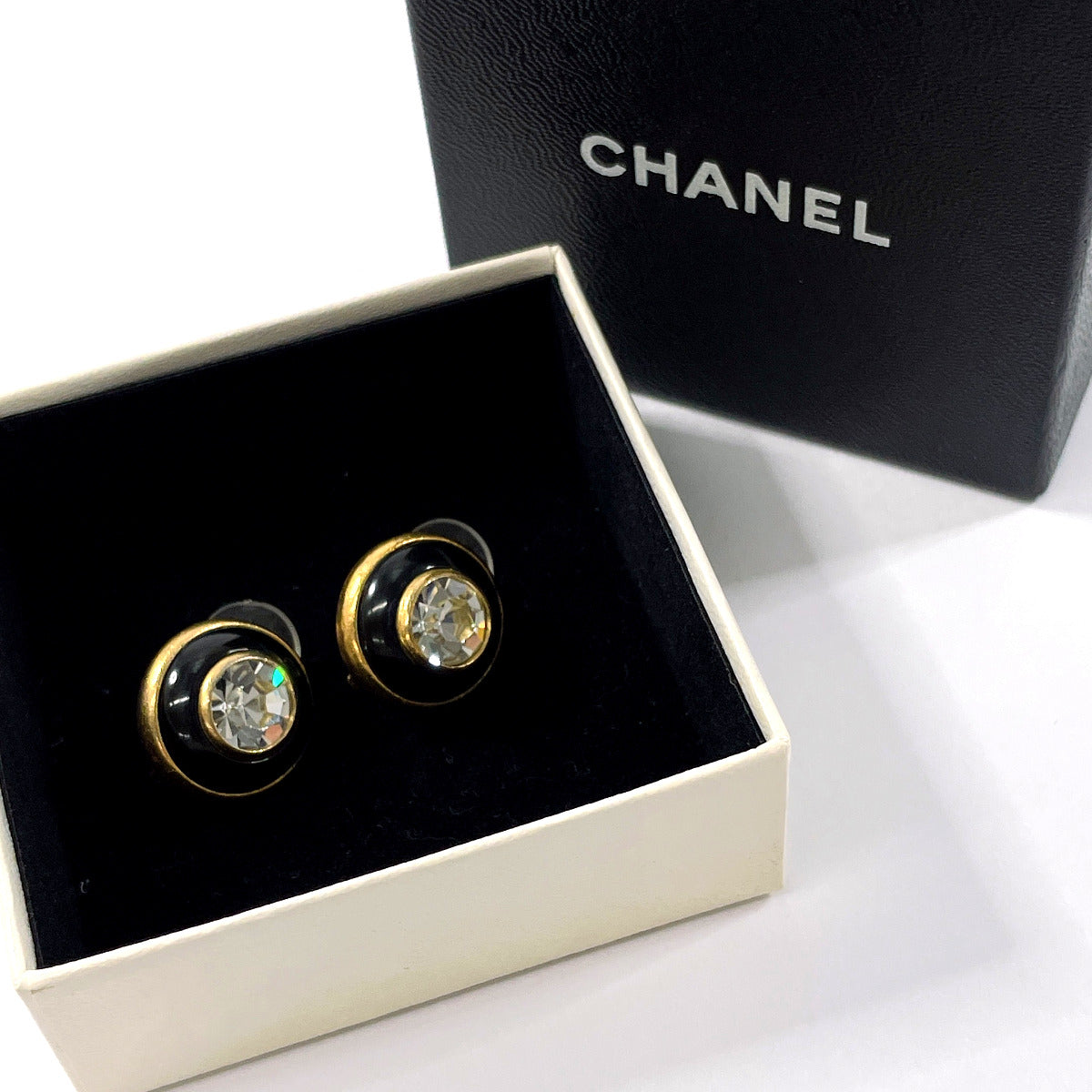 Chanel Vintage Earrings Gold Rhinestone