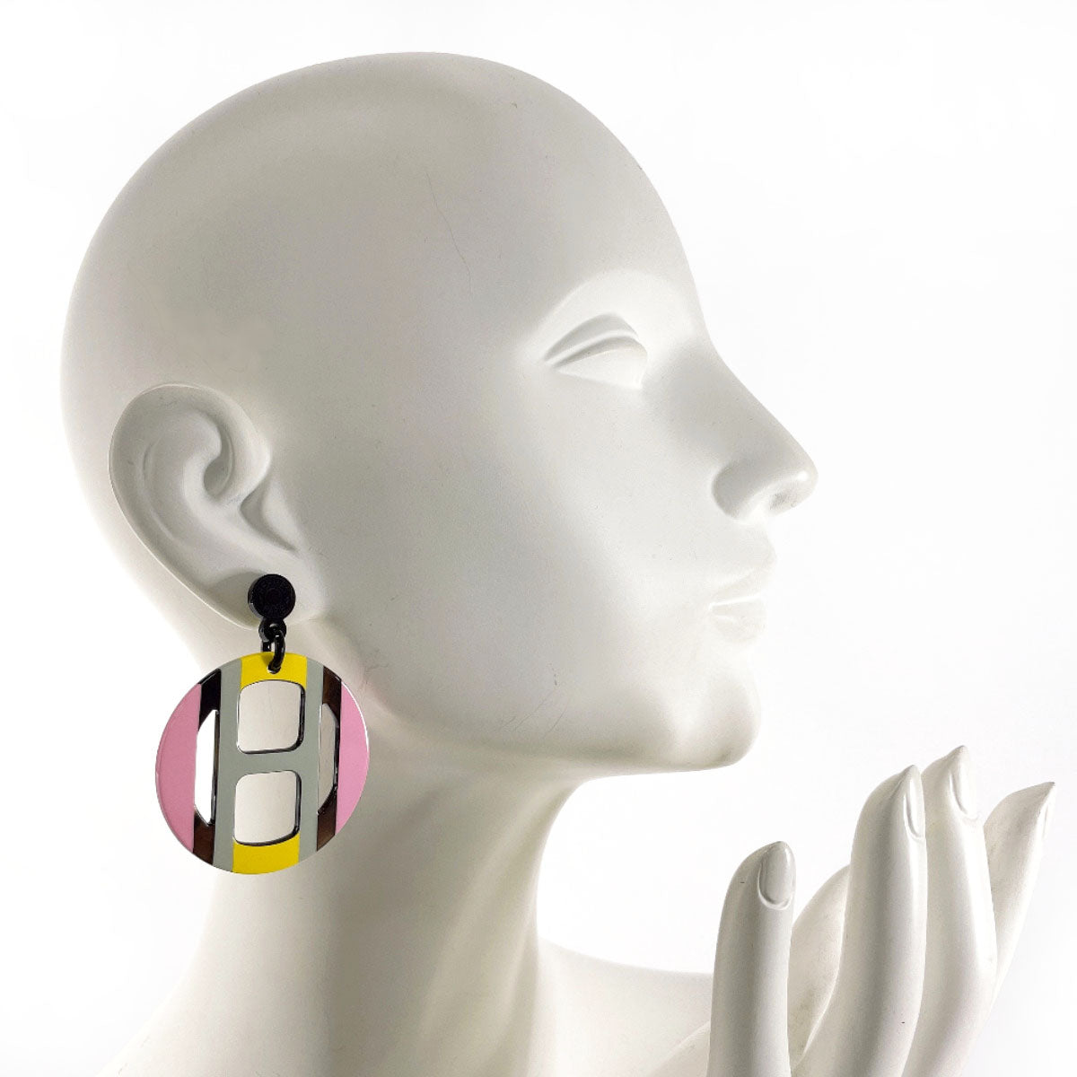 HERMES H Equip Earrings Buffalo Horn Metal