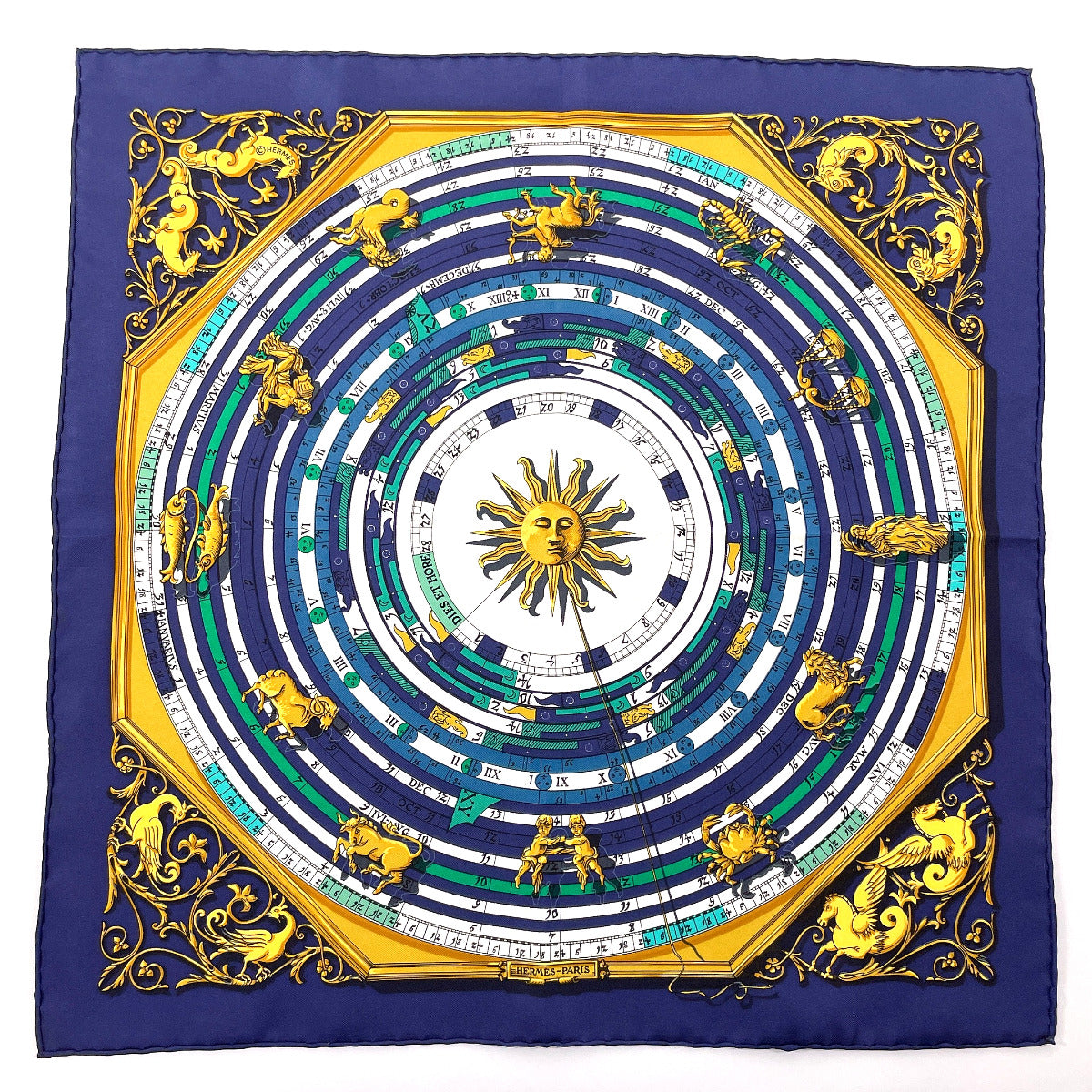 Hermes Silk DIES ET HORE Scarf Navy