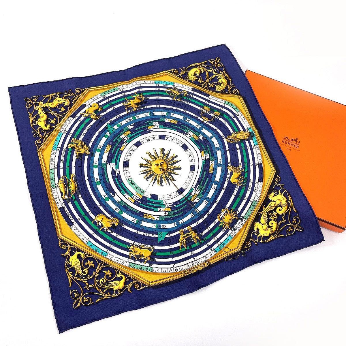 Hermes Silk DIES ET HORE Scarf Navy