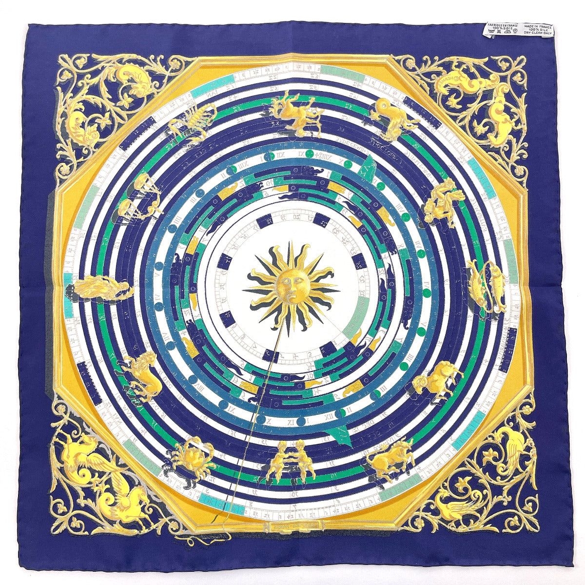 Hermes Silk DIES ET HORE Scarf Navy