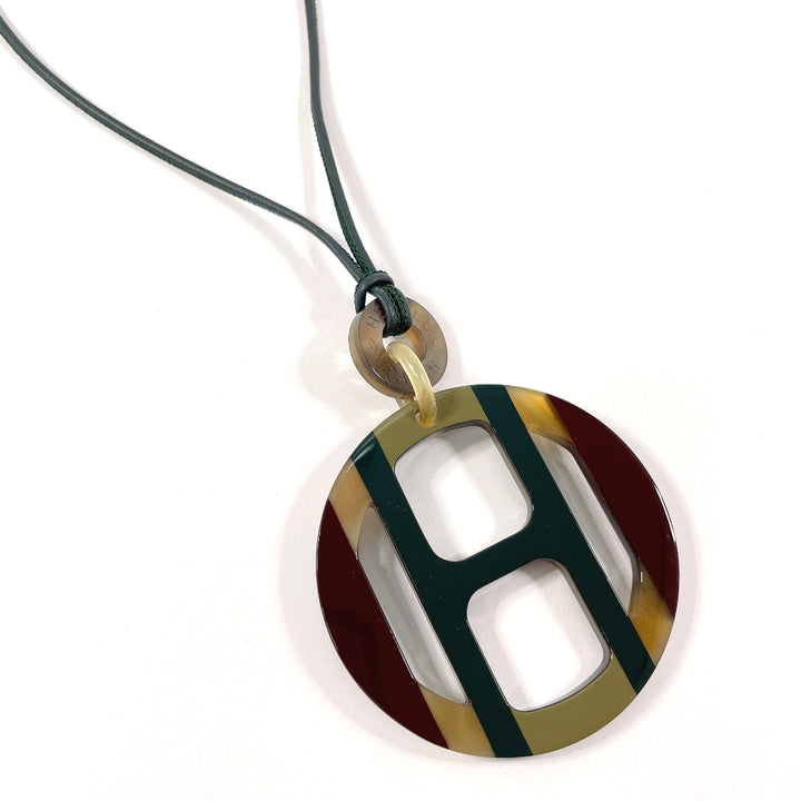 HERMES H Equip Necklace Buffalo Horn Green