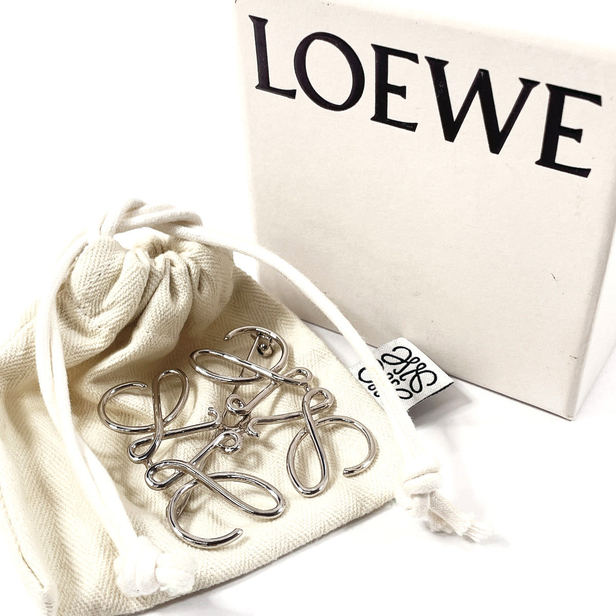 Loewe Anagram Metal Brooch Silver