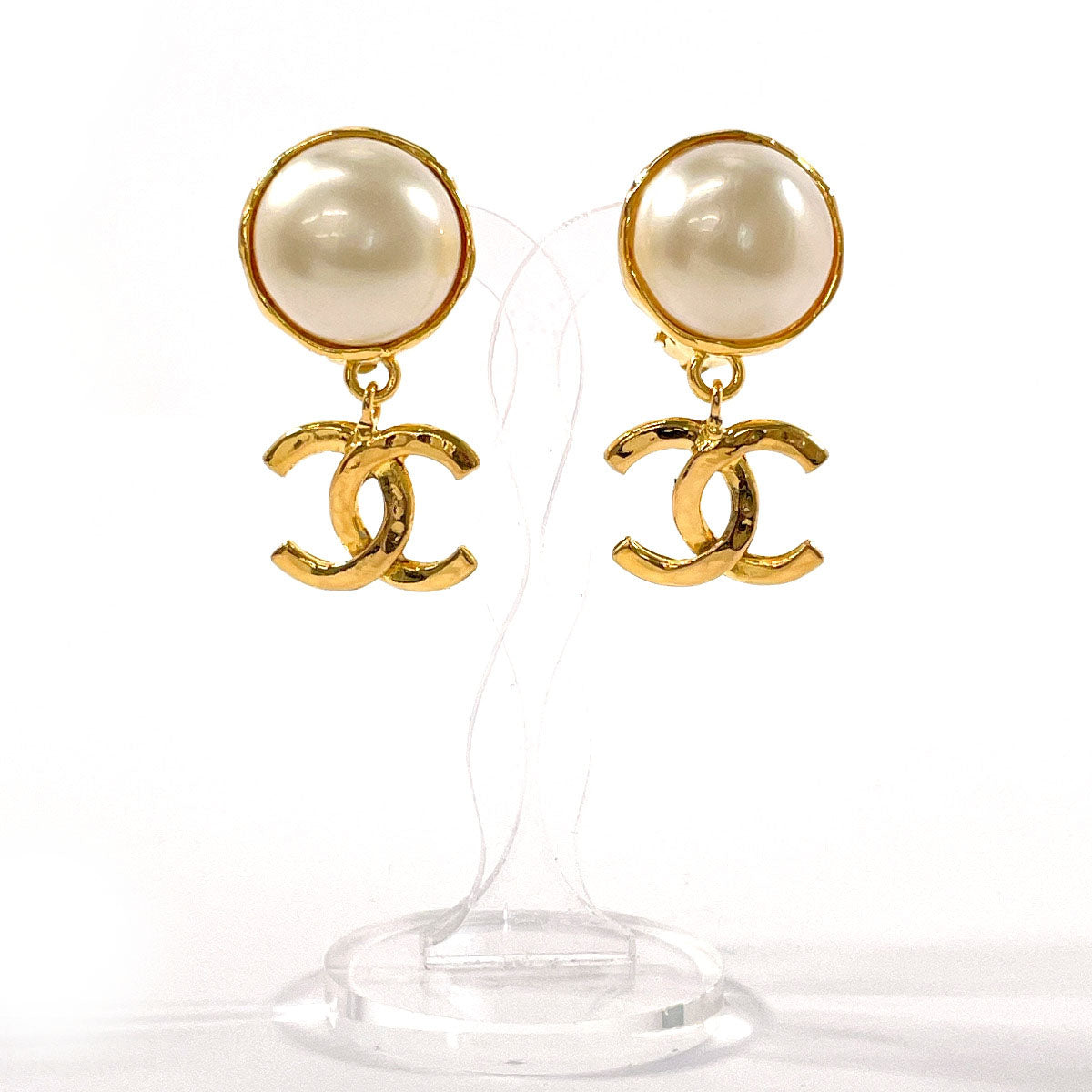 Chanel Coco Mark Earrings Gold Pearl