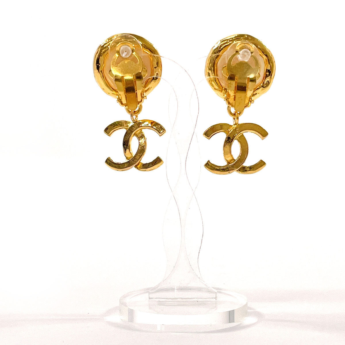 Chanel Coco Mark Earrings Gold Pearl