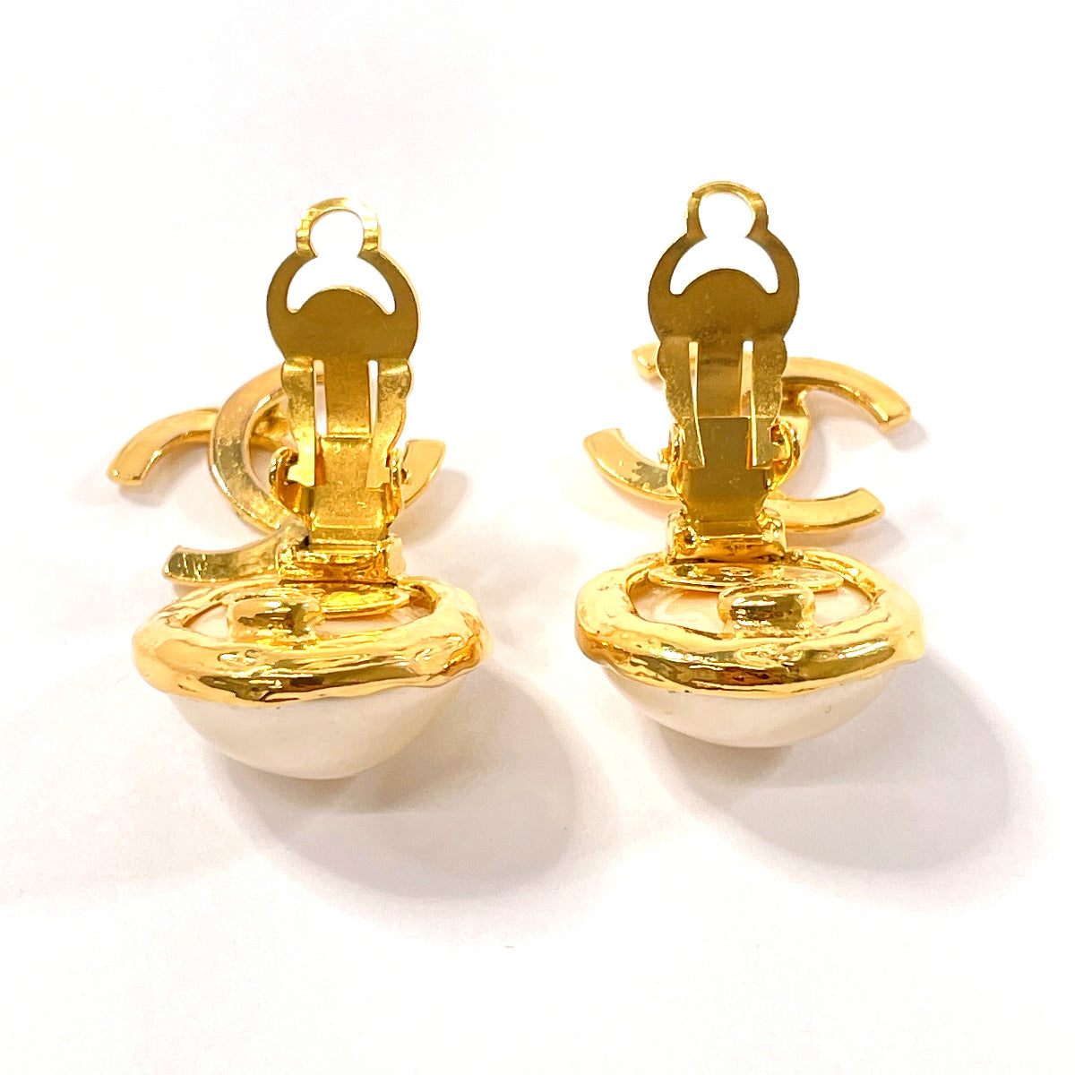 Chanel Coco Mark Earrings Gold Pearl