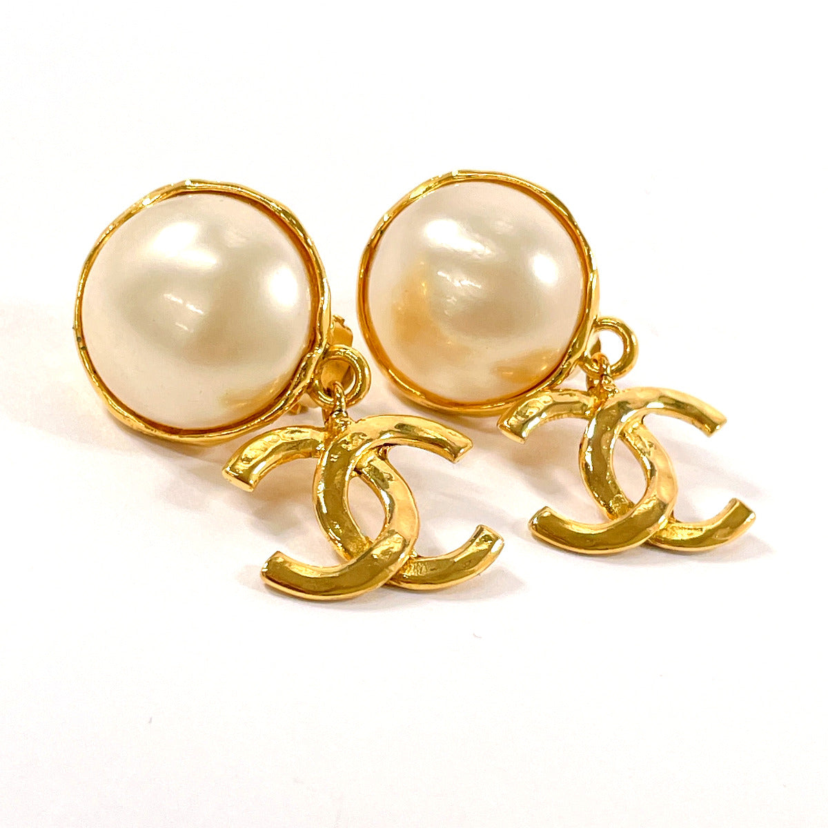 Chanel Coco Mark Earrings Gold Pearl