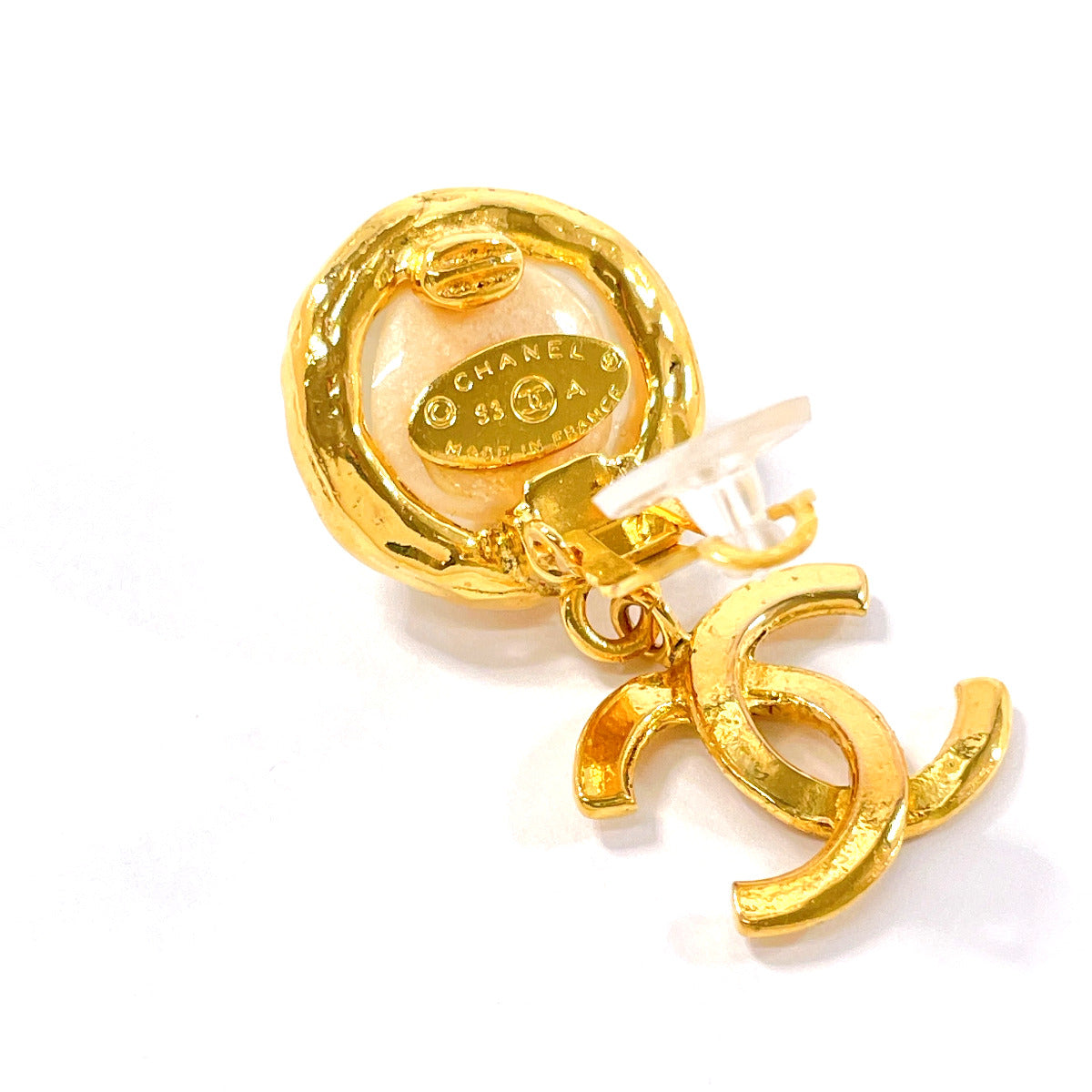 Chanel Coco Mark Earrings Gold Pearl