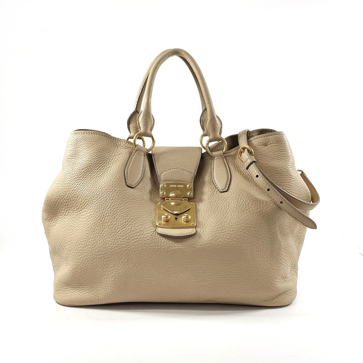 Miu Miu Leather 2WAY Handbag Beige