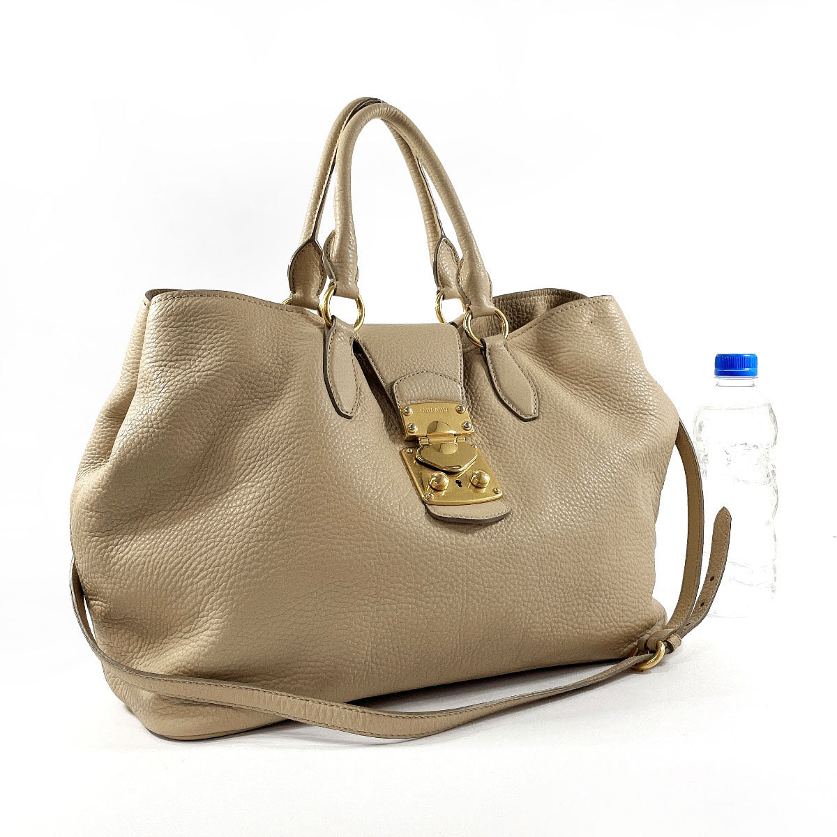 Miu Miu Leather 2WAY Handbag Beige