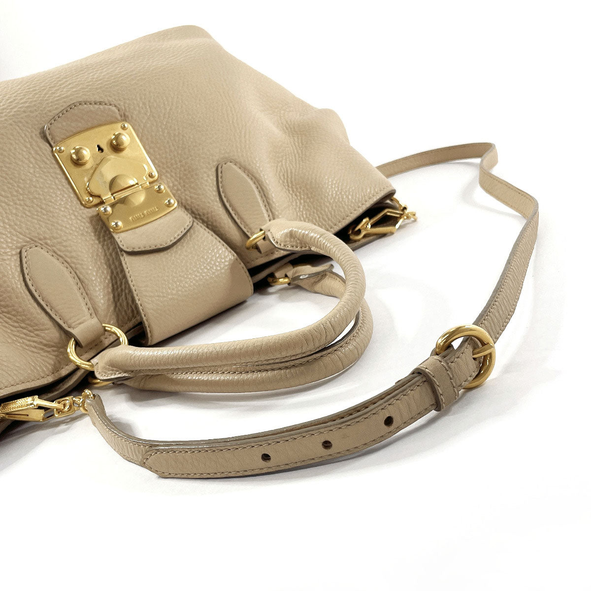 Miu Miu Leather 2WAY Handbag Beige