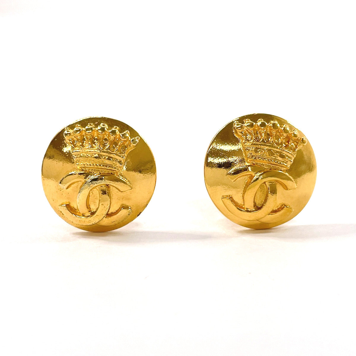 Chanel Vintage Crown Motif Earrings Gold