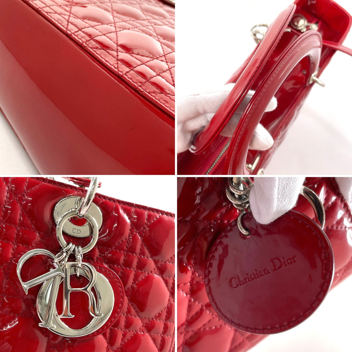 Dior Lady Dior Large Cannage Patent Leather Handbag