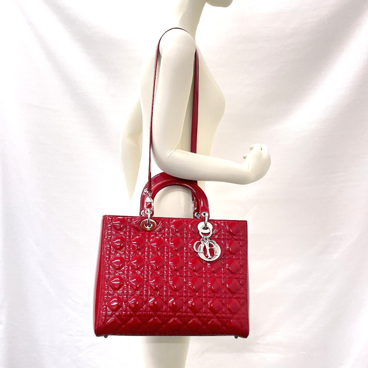 Dior Lady Dior Large Cannage Patent Leather Handbag