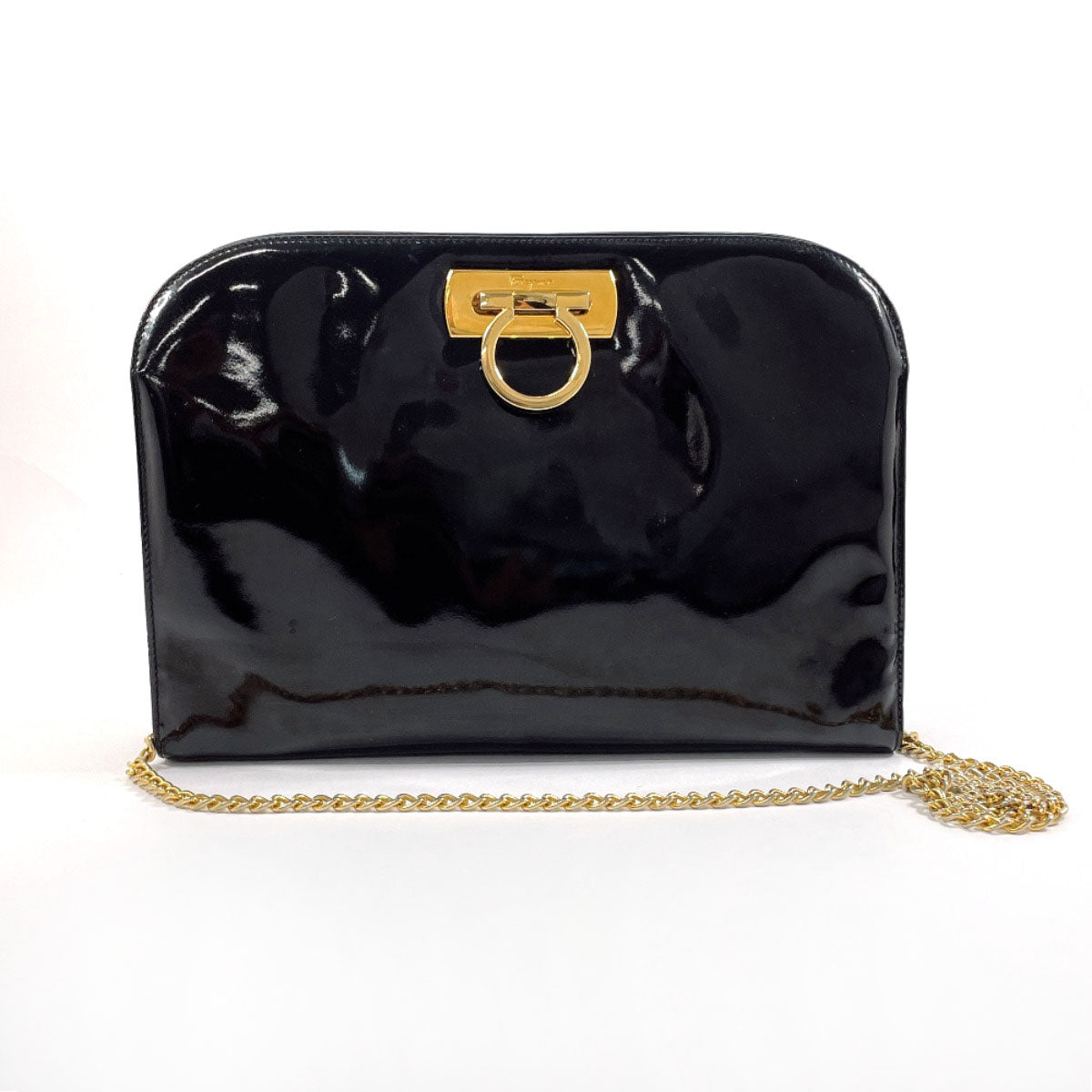 Salvatore Ferragamo Patent Leather Gancini Chain Shoulder Bag