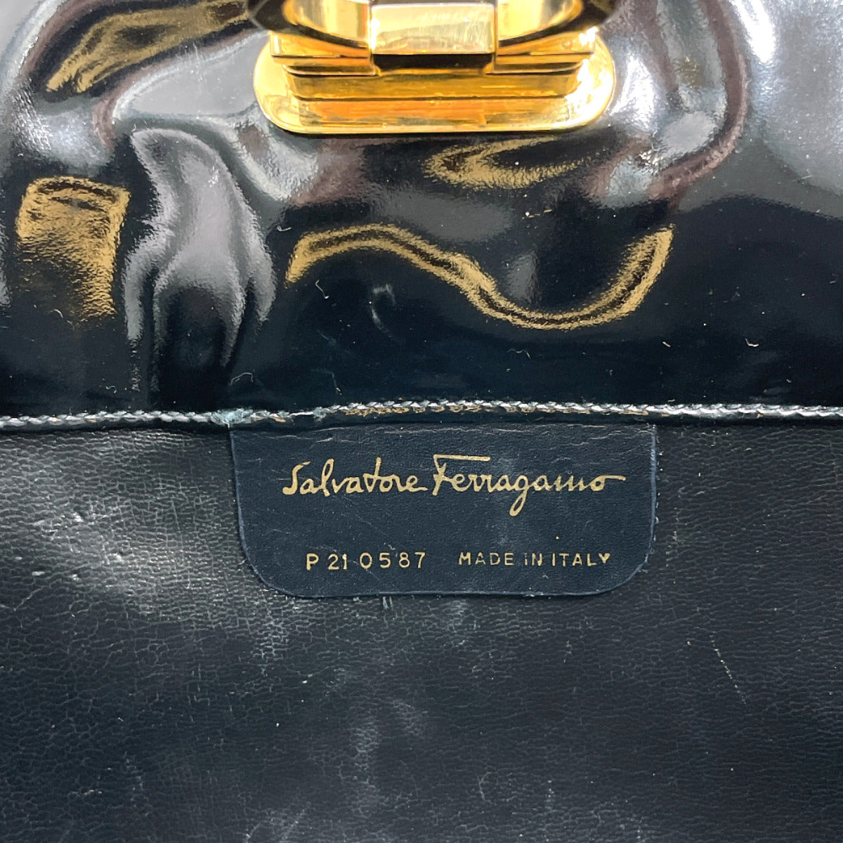 Salvatore Ferragamo Patent Leather Gancini Chain Shoulder Bag