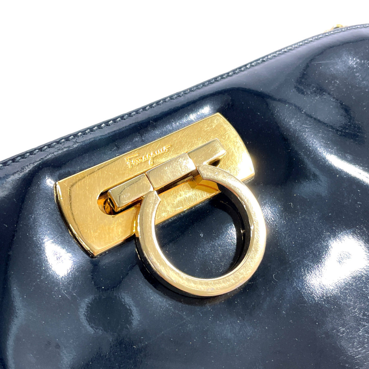 Salvatore Ferragamo Patent Leather Gancini Chain Shoulder Bag