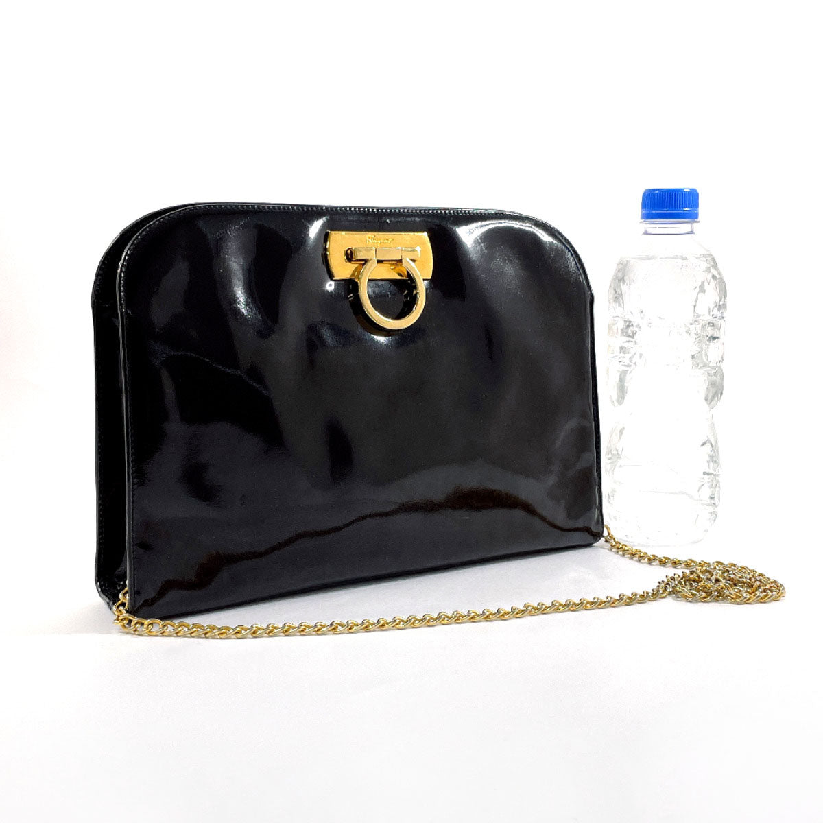 Salvatore Ferragamo Patent Leather Gancini Chain Shoulder Bag