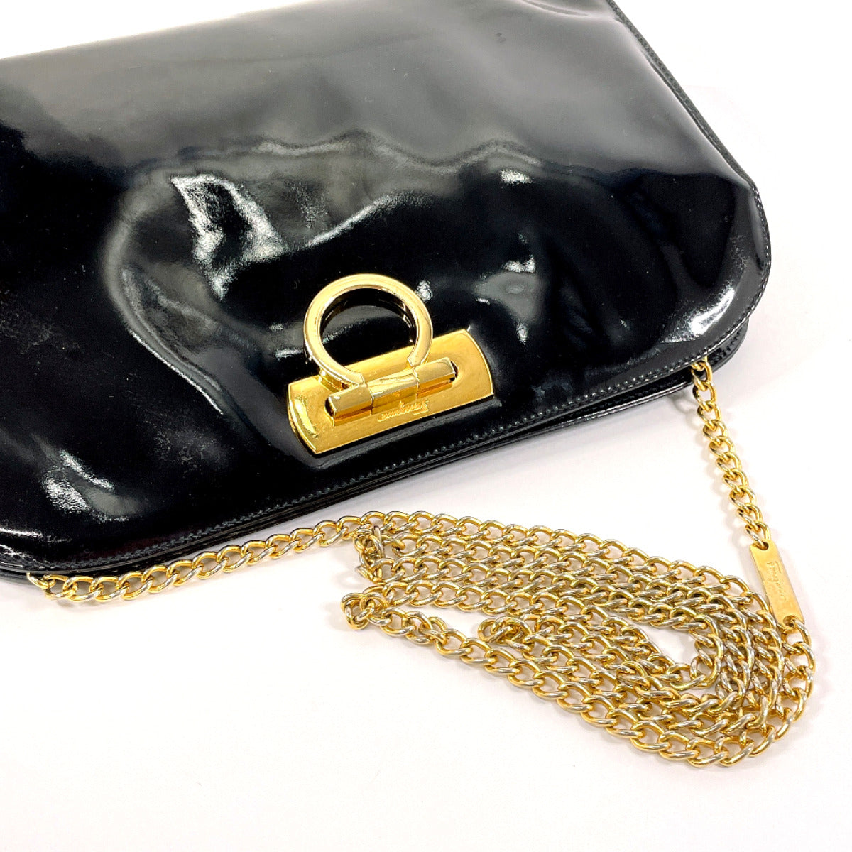 Salvatore Ferragamo Patent Leather Gancini Chain Shoulder Bag