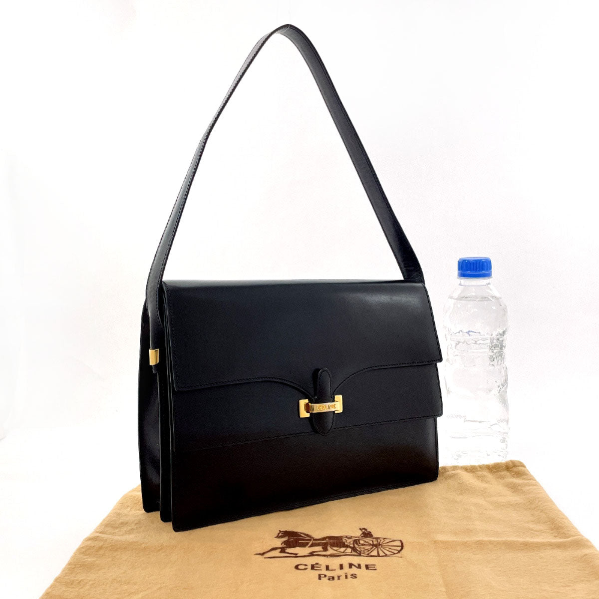 Celine Vintage Leather Shoulder Bag Black