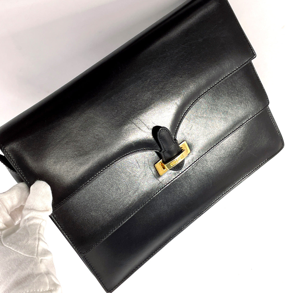 Celine Vintage Leather Shoulder Bag Black