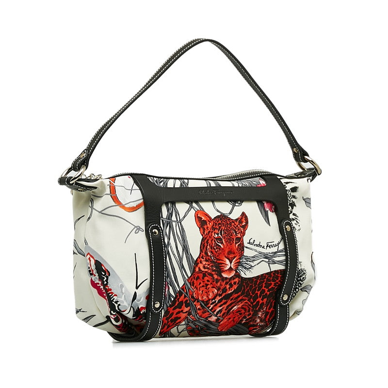Salvatore Ferragamo Leopard Print Nylon Handbag Canvas Handbag AU-22 6192 in Excellent condition