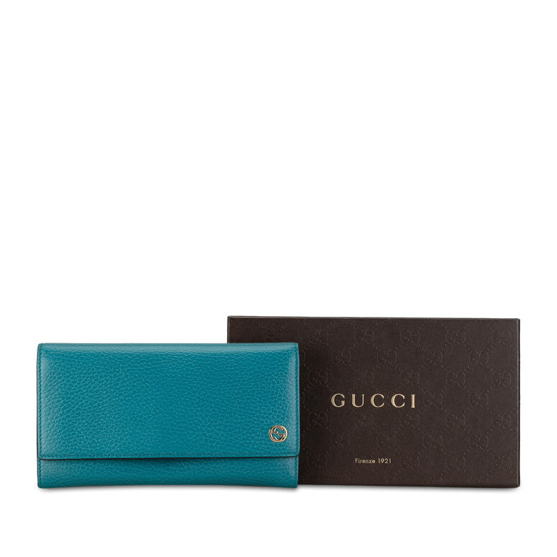 Gucci Interlocking G Leather Long Wallet Turquoise in Very Good Condition