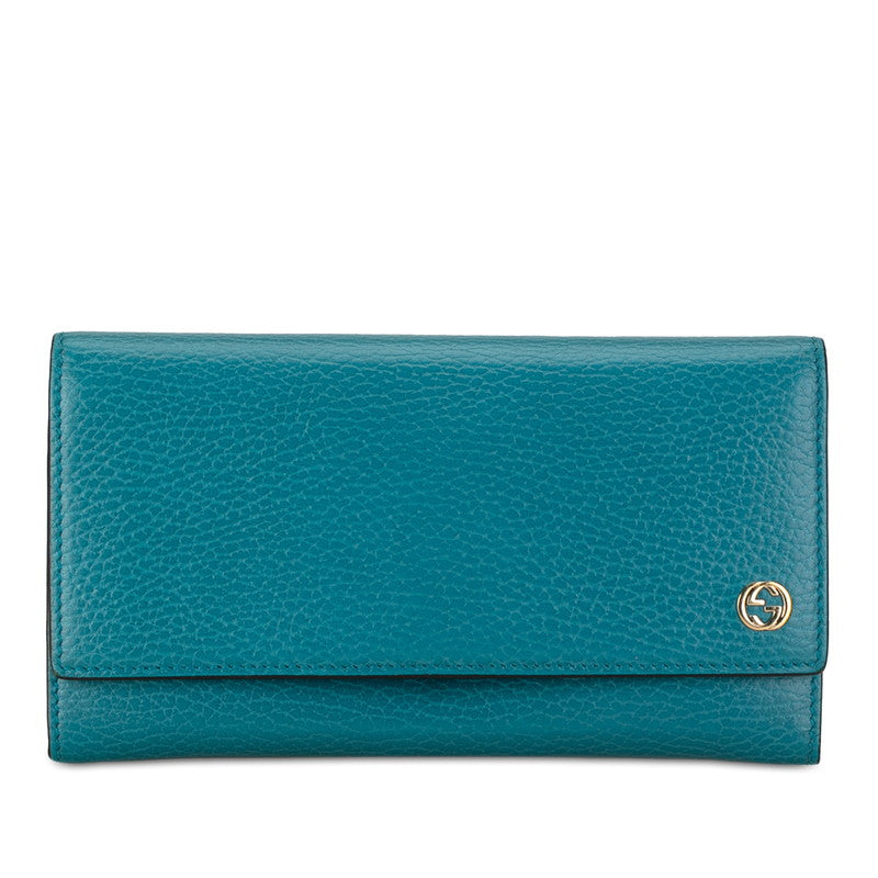 Gucci Interlocking G Leather Long Wallet Turquoise in Very Good Condition