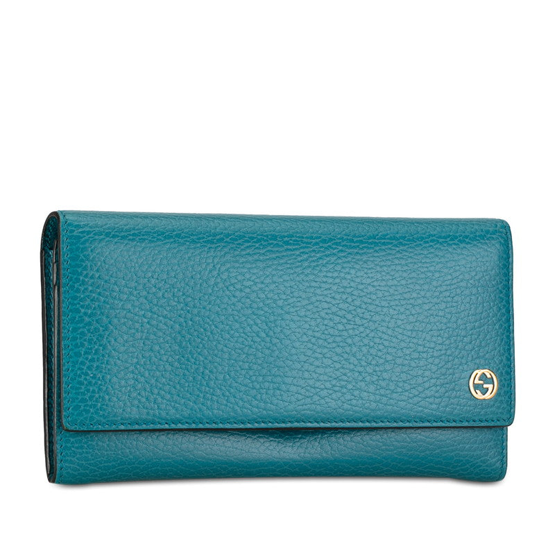 Gucci Interlocking G Leather Long Wallet Turquoise in Very Good Condition