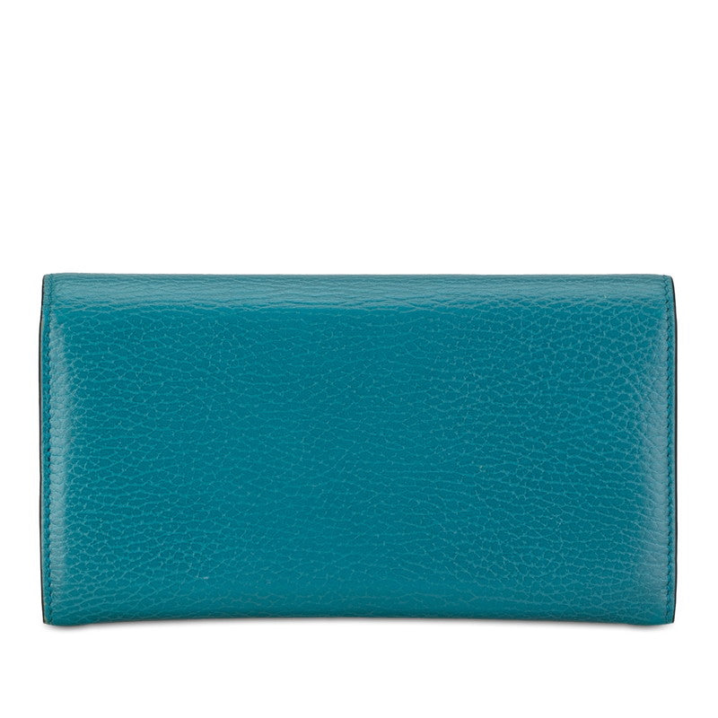 Gucci Interlocking G Leather Long Wallet Turquoise in Very Good Condition