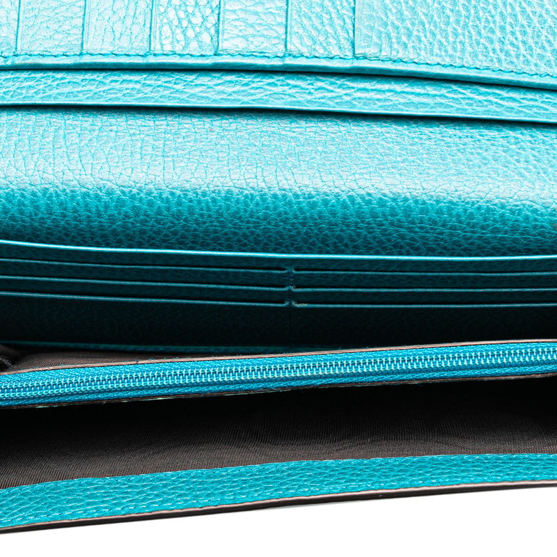 Gucci Interlocking G Leather Long Wallet Turquoise in Very Good Condition