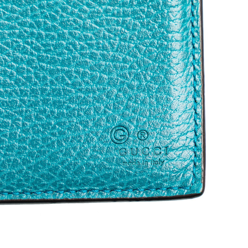 Gucci Interlocking G Leather Long Wallet Turquoise in Very Good Condition