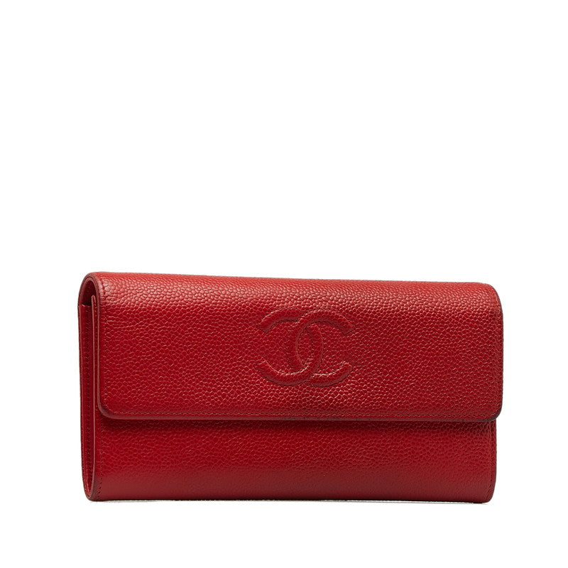 Chanel CC Caviar Flap Wallet Leather Long Wallet in Good condition
