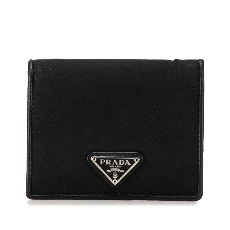 Prada Tessuto & Leather Bifold Compact Wallet Leather Short Wallet in Good condition