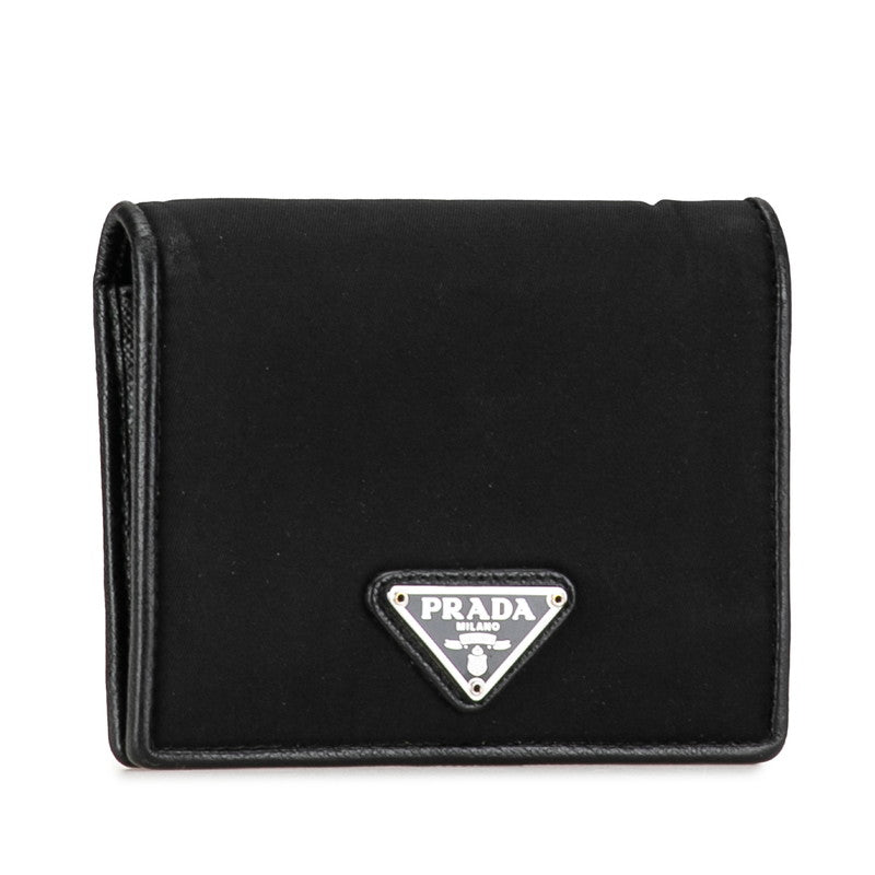 Prada Tessuto & Leather Bifold Compact Wallet Leather Short Wallet in Good condition