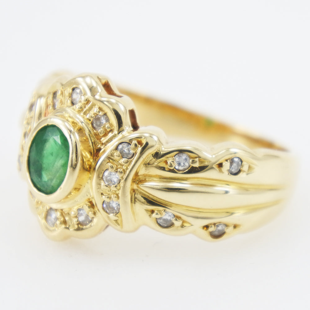 K18 Gold Emerald Diamond Ring Size 11