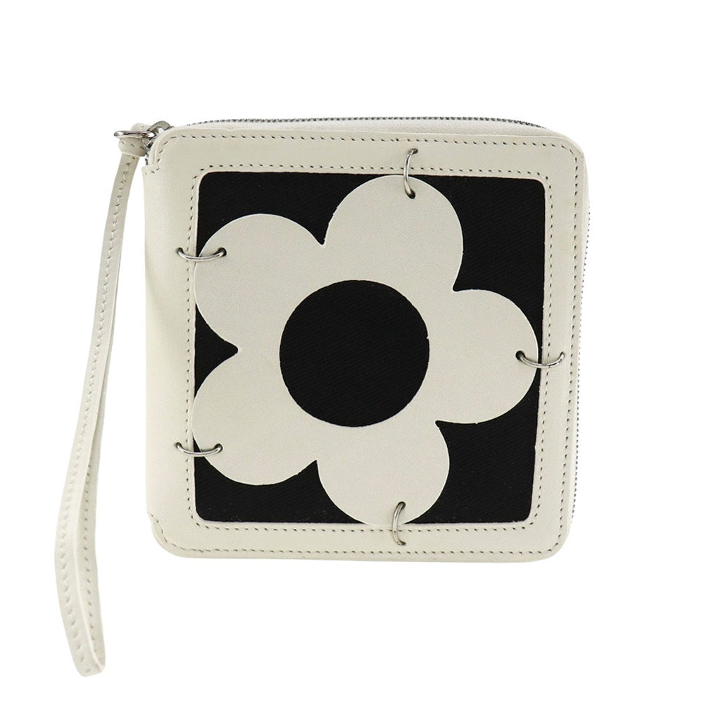 Celine Flower Bifold Wallet Leather Canvas