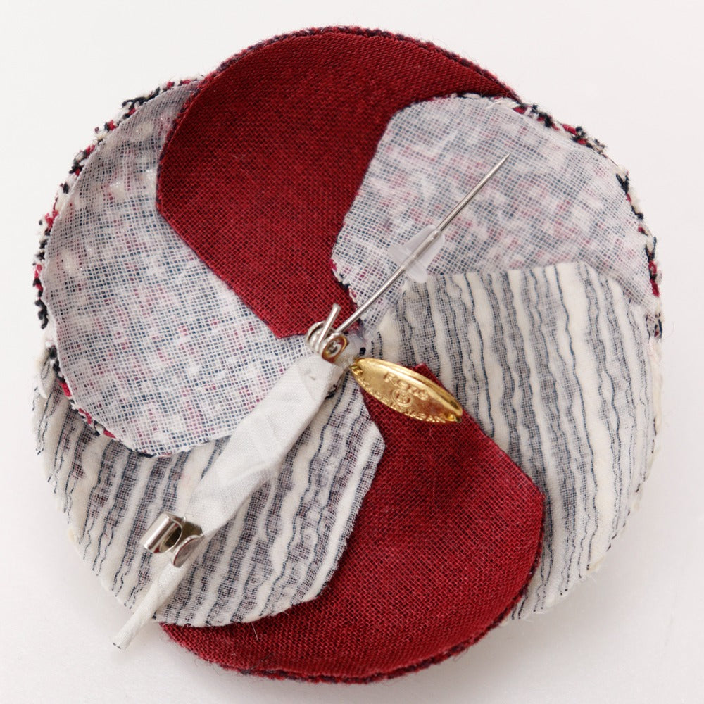 Rene Tweed Flower Brooch Red/White