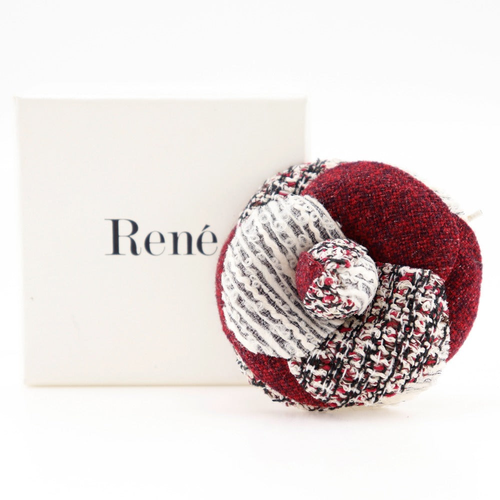 Rene Tweed Flower Brooch Red/White