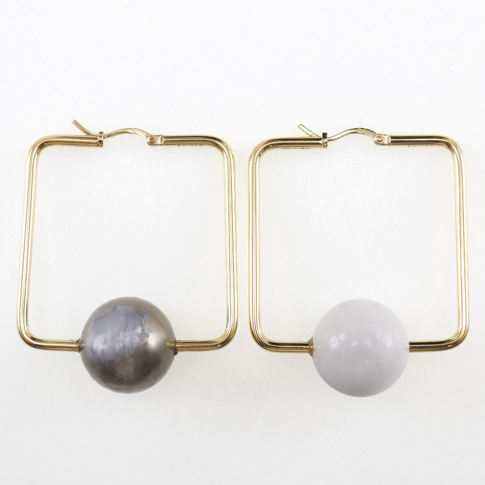 Celine Gold Plated Square Hoop Earrings with Faux Pearls